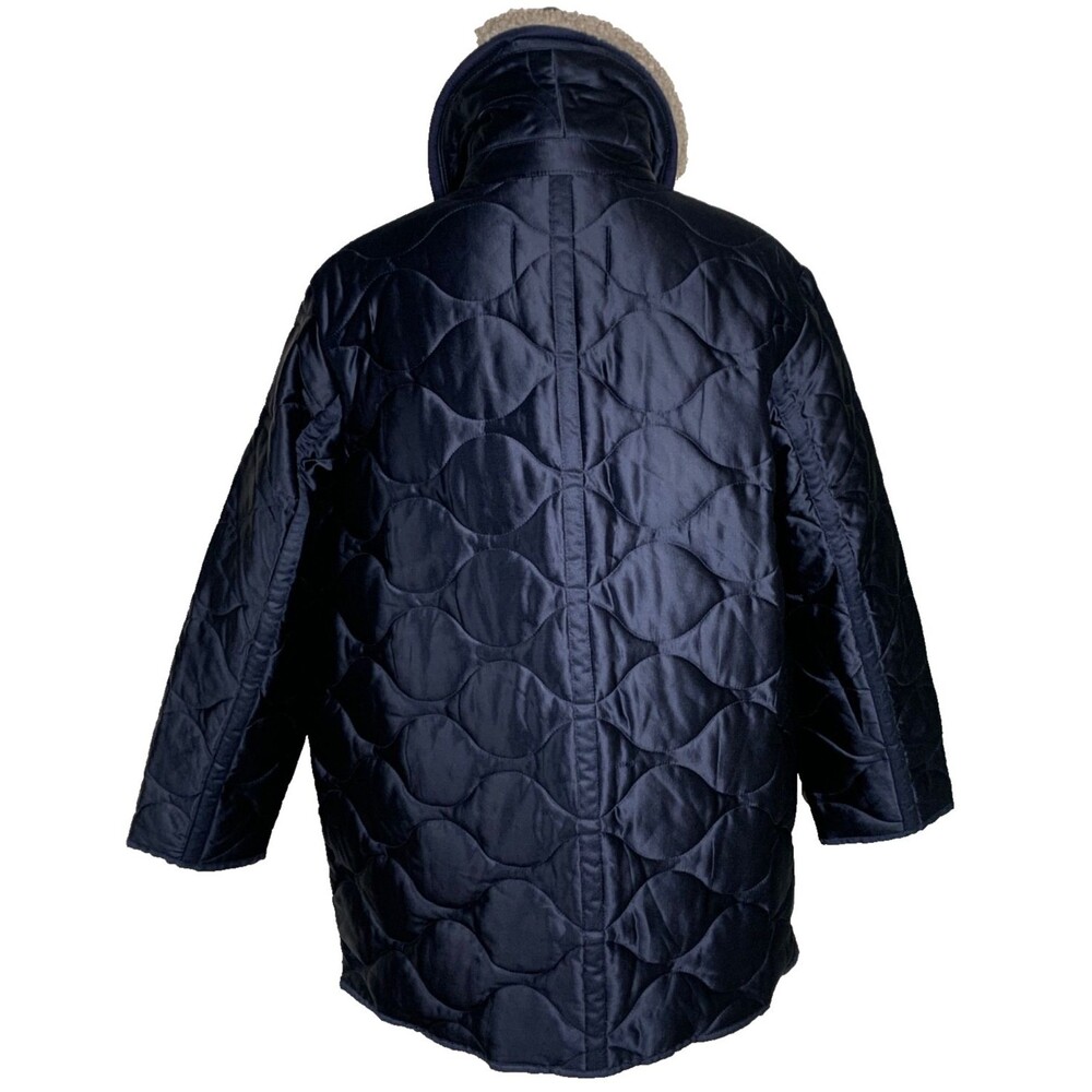 J Crew Collection Quilted Cocoon Coat XXL Navy Sherpa Collar Primaloft NWT - Picture 4 of 14